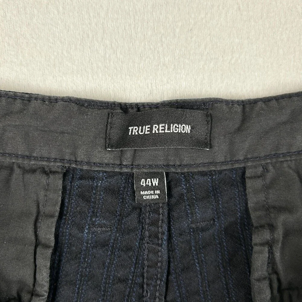 True Religion Shorts Mens 44 Blue Pinstripe Denim Chino Flat Front 8
